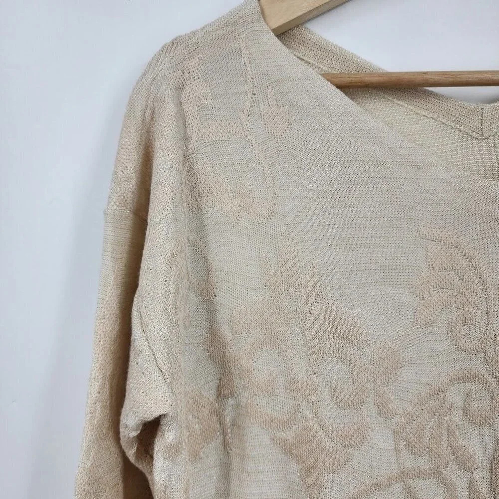 Chicos Women's Double V Neck Baroque 3/4 Sleeve Patterned Sweater Size M NWT - Picture 3 of 9